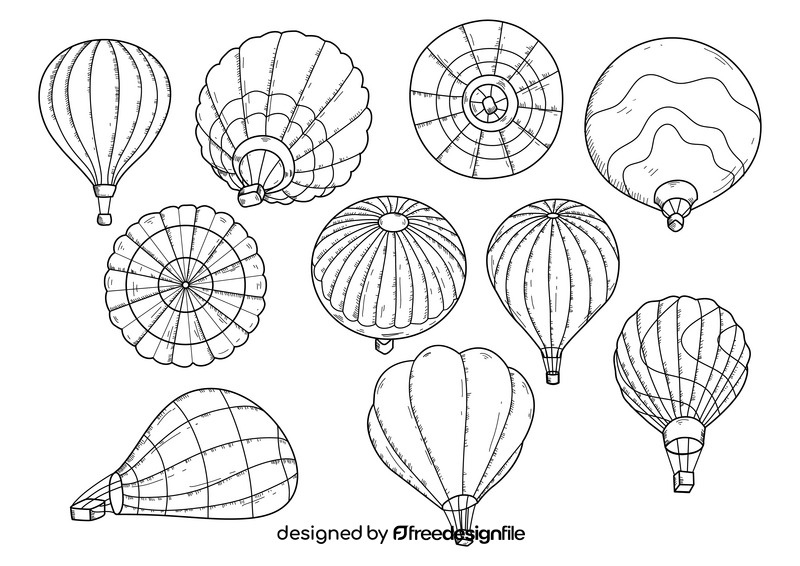 Hot air balloons drawing black and white vector