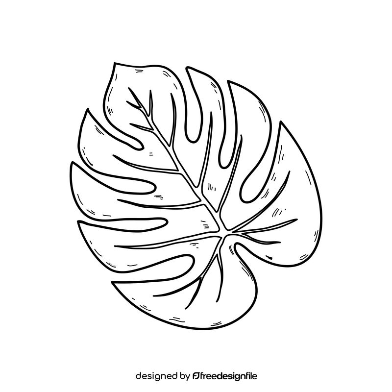 Green palm leaf drawing black and white clipart