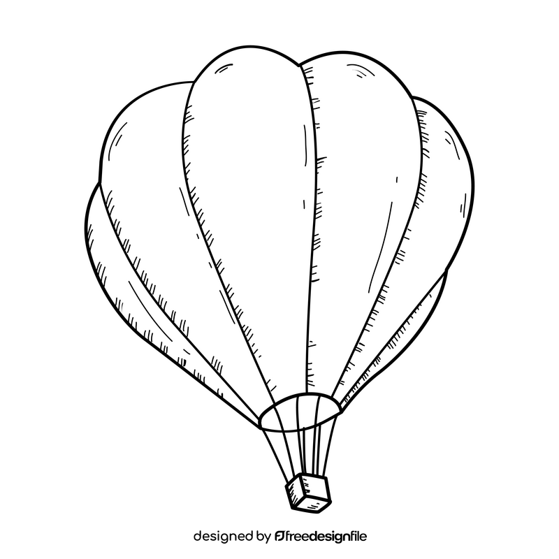 Flying hot air balloon drawing black and white clipart
