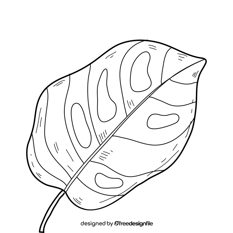 Palm tree leaf drawing black and white clipart