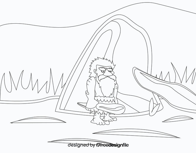 Cartoon caveman black and white vector