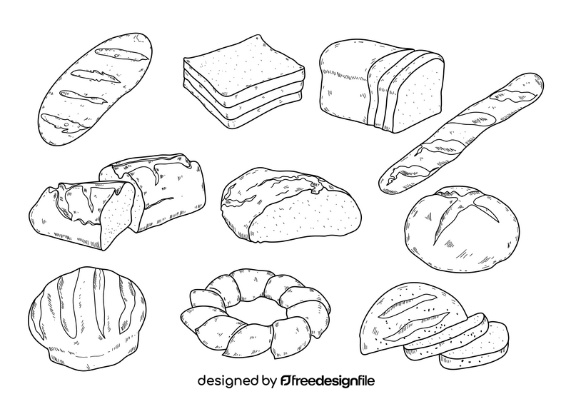 Bread drawing set black and white vector