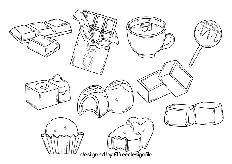 Chocolate drawing set black and white vector