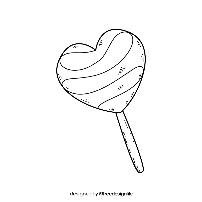 Heart lollipop drawing black and white clipart