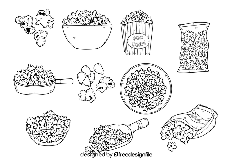 Popcorn drawing set black and white vector