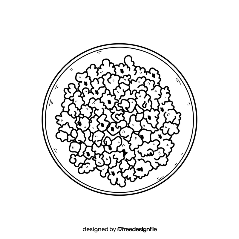 Popcorn in bowl drawing black and white clipart