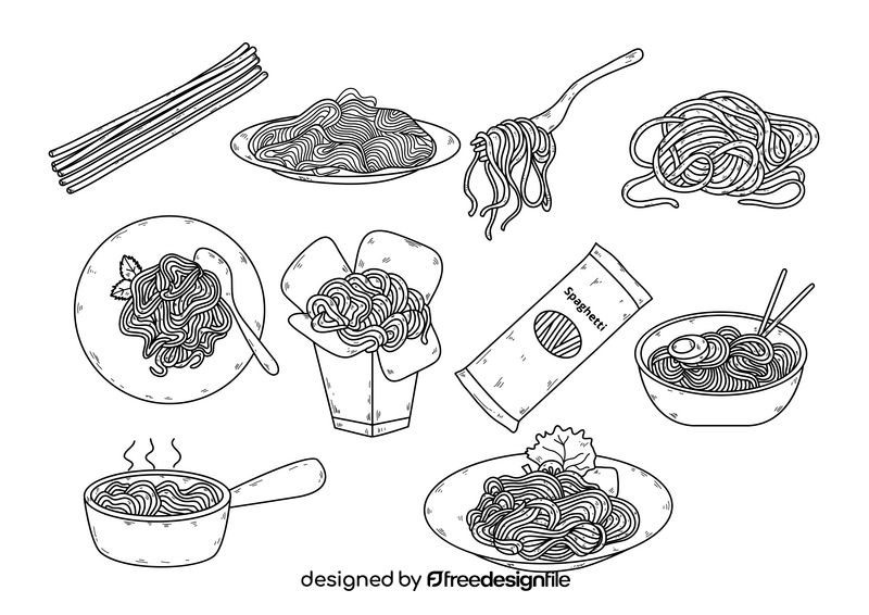 Spaghetti drawing set black and white vector