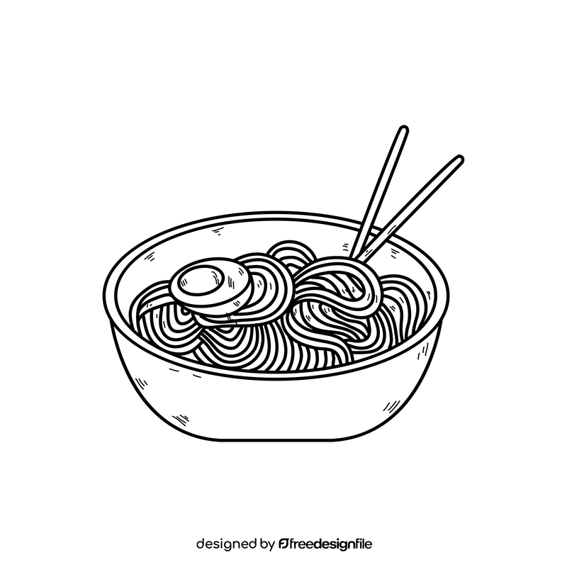 Spaghetti bowl cartoon drawing black and white clipart