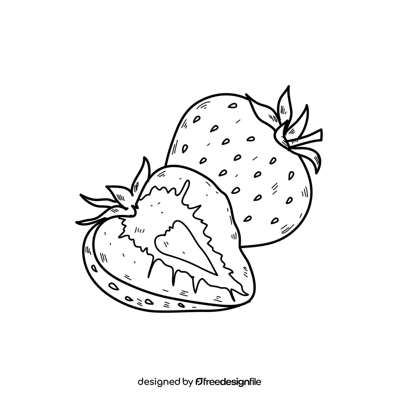 Strawberry drawing black and white clipart