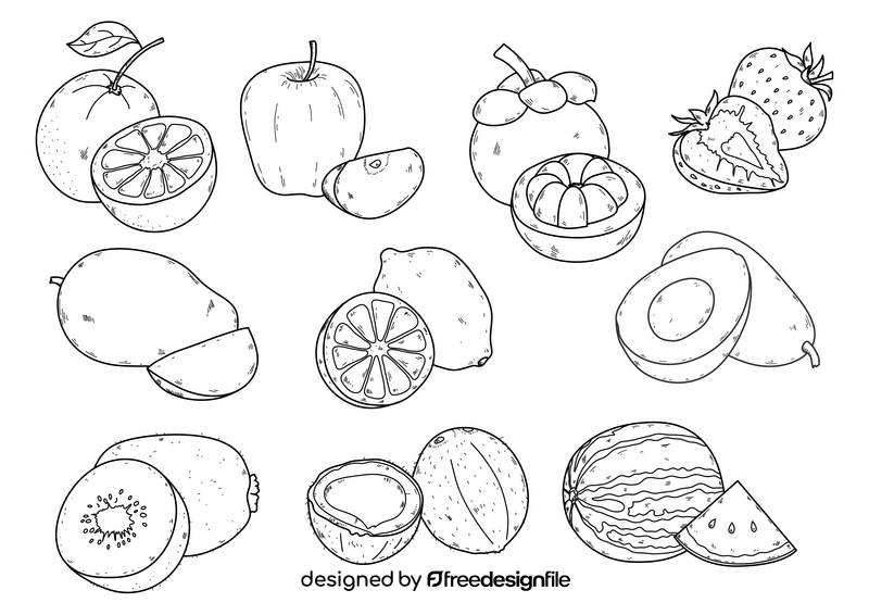 Fruits drawing set black and white vector