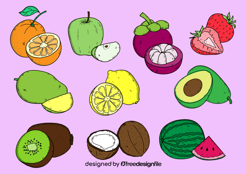 Fruits drawing set vector