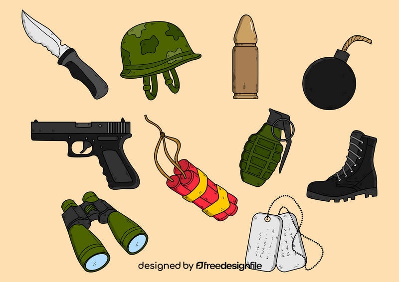 Military objects drawing vector
