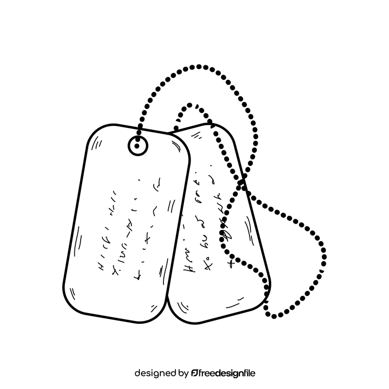 Dog tag, army, military necklace drawing black and white clipart