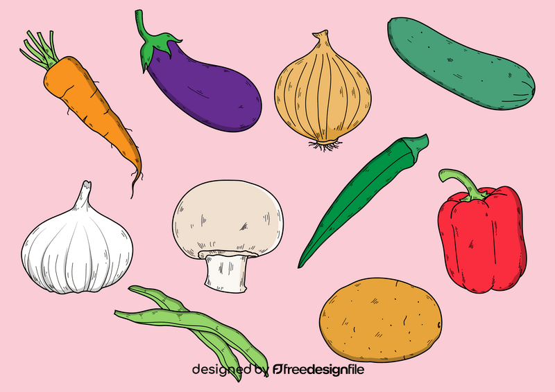 Vegetables drawing set vector