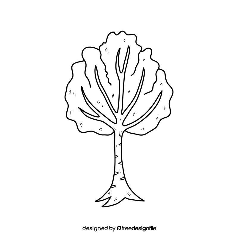 Cartoon autumn tree drawing black and white clipart