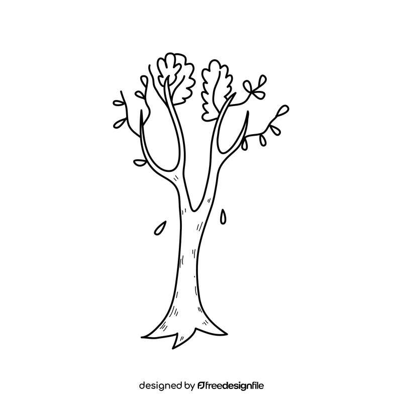 Autumn tree without leaves black and white clipart