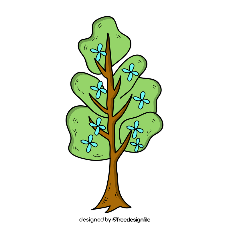 Green tree with flowers drawing clipart