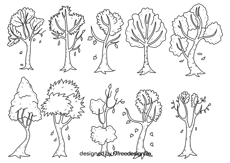 Autumn tree drawing set black and white vector