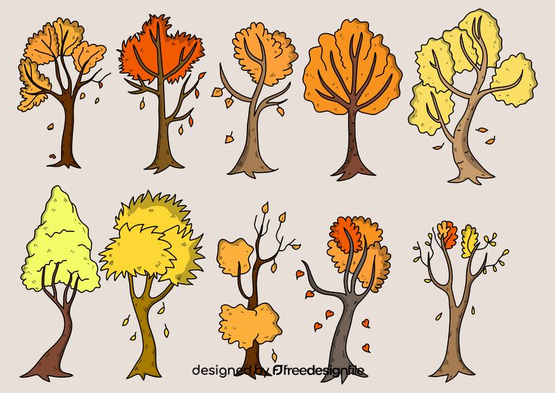 Autumn tree drawing set vector