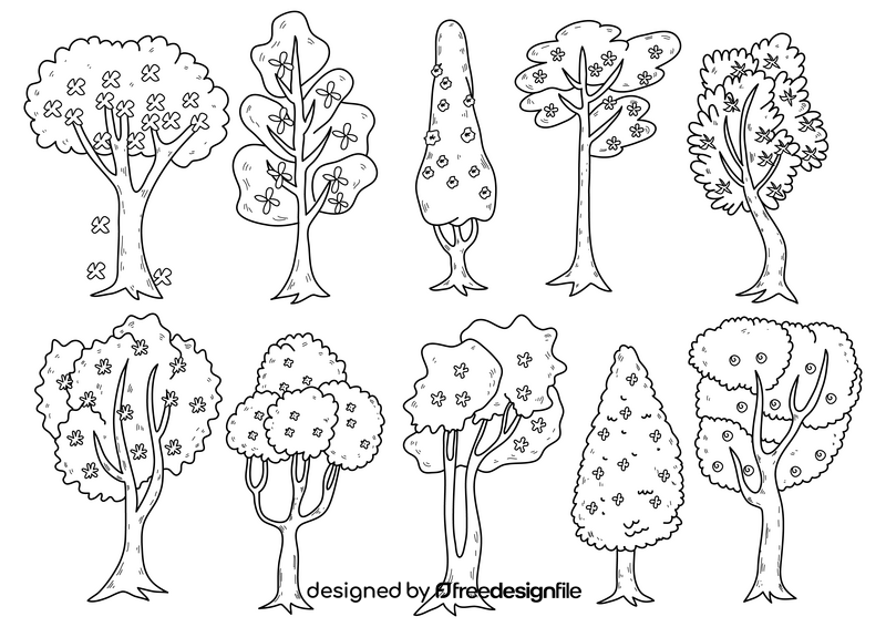 Spring tree drawing set black and white vector