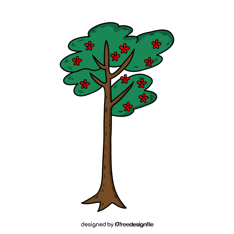 Tree with flowers drawing clipart
