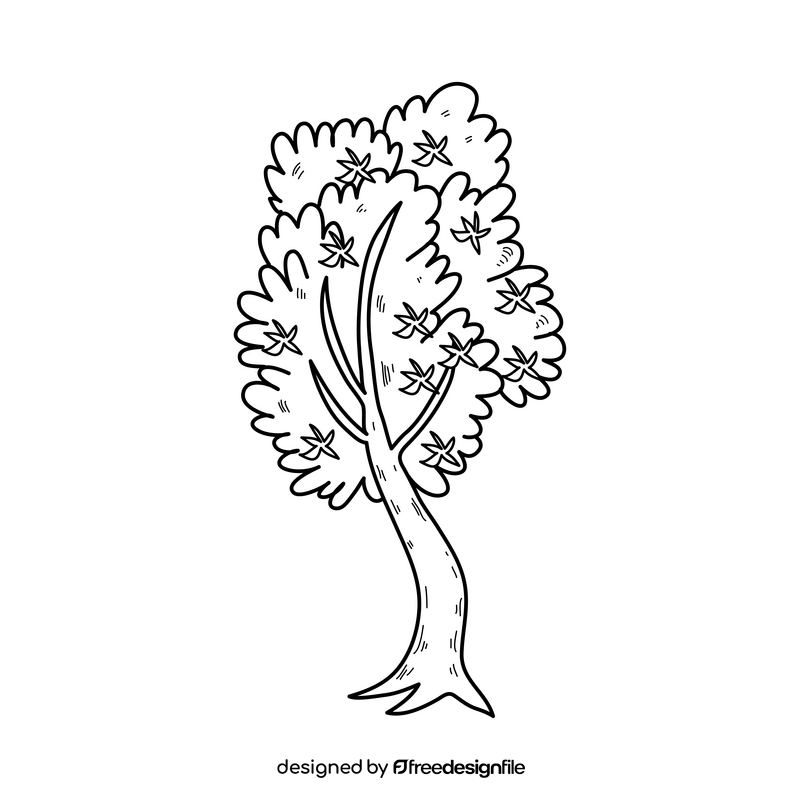 Spring tree drawing black and white clipart