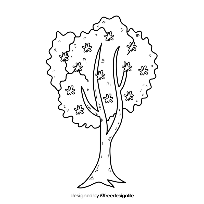 Cartoon spring tree drawing black and white clipart