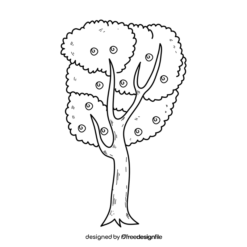 Spring blossom tree drawing black and white clipart