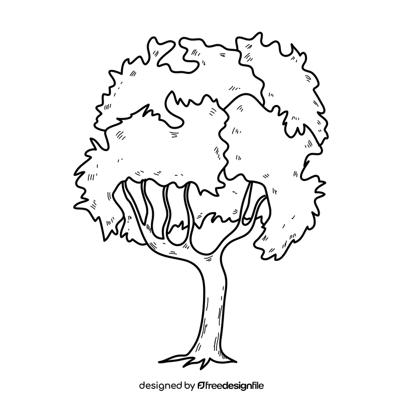 Summer green tree drawing black and white clipart