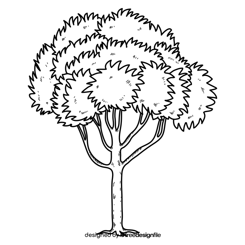 Summer season tree drawing black and white clipart