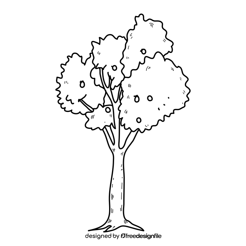 Transparent green tree drawing black and white clipart