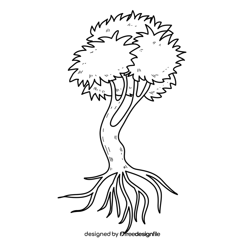 Tree roots drawing black and white clipart