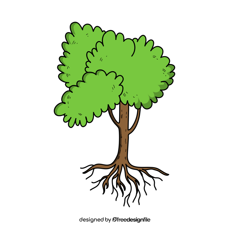 Green tree with roots drawing clipart