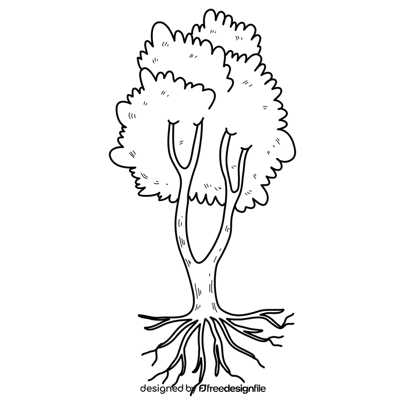 Tree with roots black and white clipart