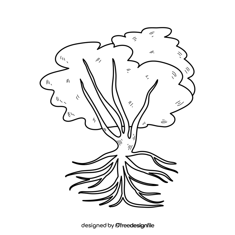 Tree and roots drawing black and white clipart