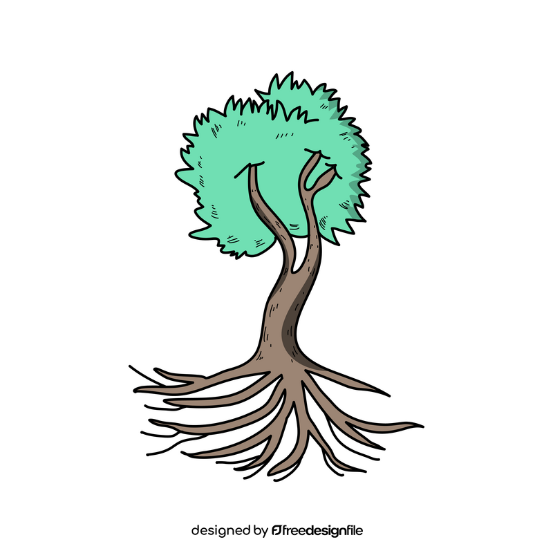 Green tree with roots drawing clipart