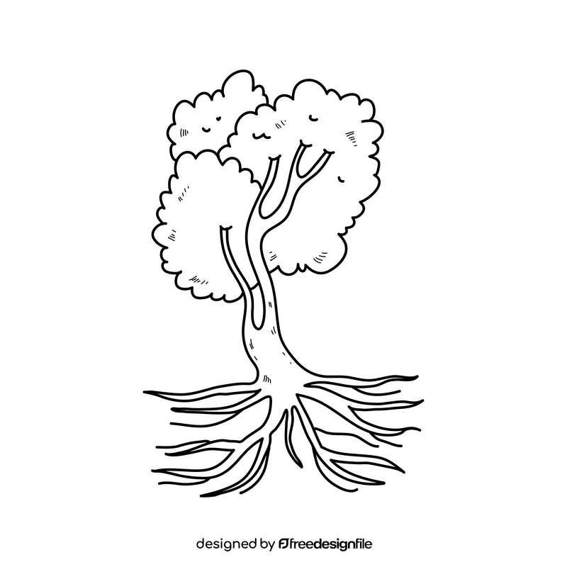 Simple tree roots plant drawing black and white clipart