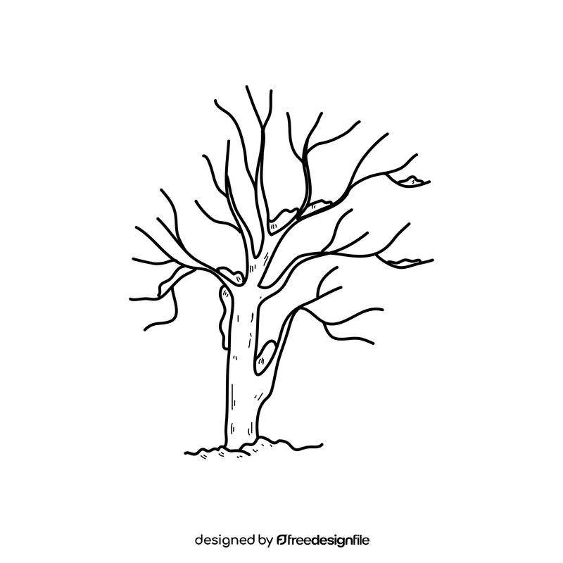 Winter tree with snow black and white clipart