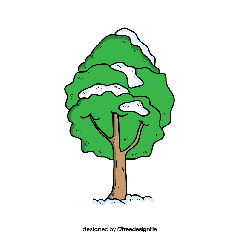 Cute winter tree with snow drawing clipart