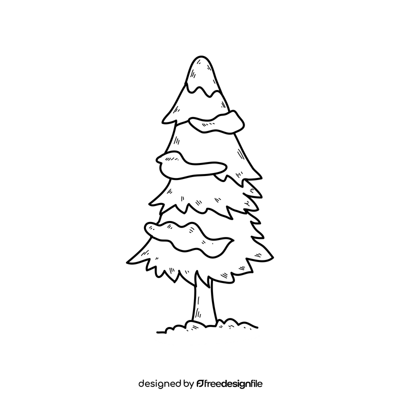 Snowy pine tree drawing black and white clipart