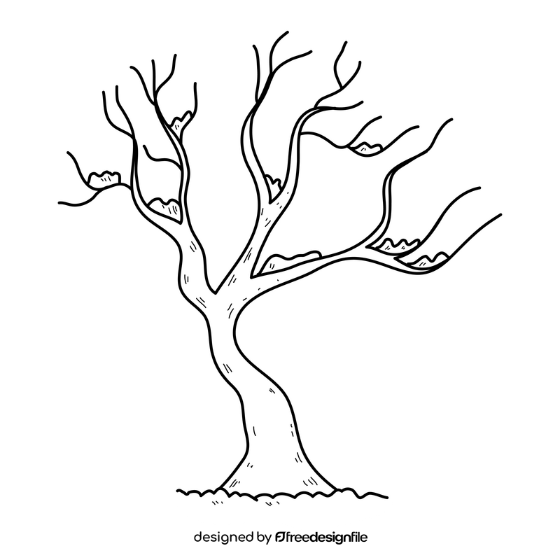 Snowy winter tree drawing black and white clipart