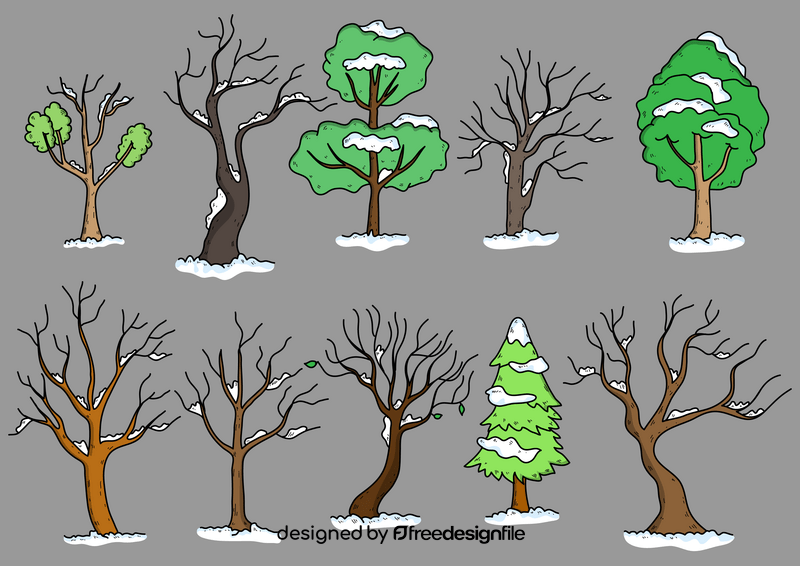Winter tree drawing set vector