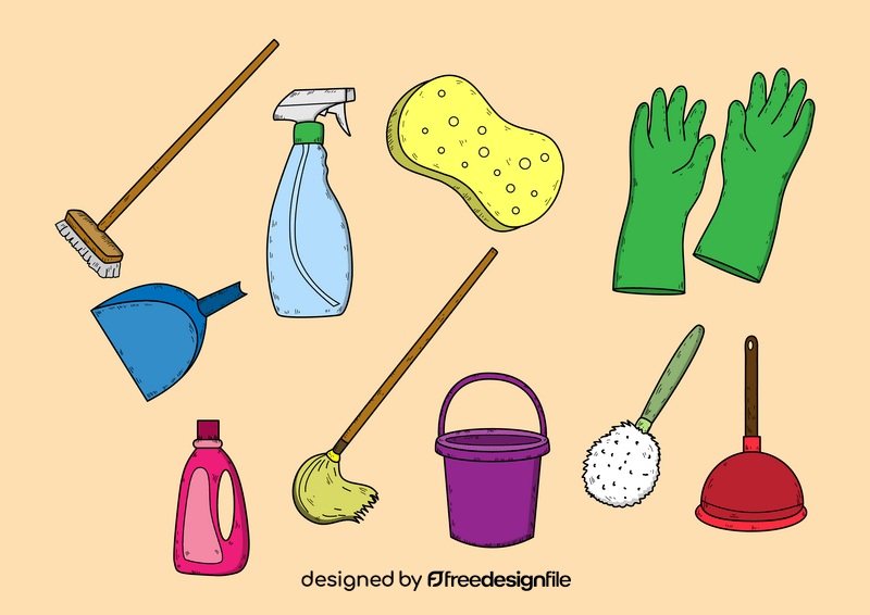 Cleaning tools set drawing vector