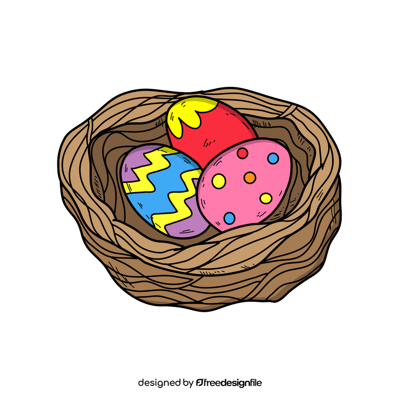 Beautiful easter eggs in bird nest drawing clipart