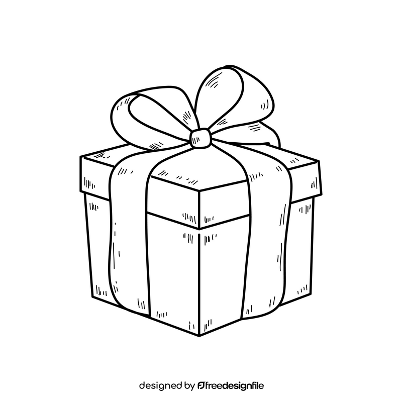 Gift box drawing black and white clipart