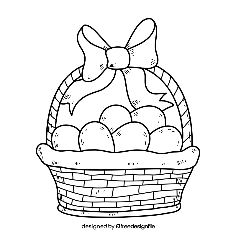 Easter eggs in the basket drawing black and white clipart