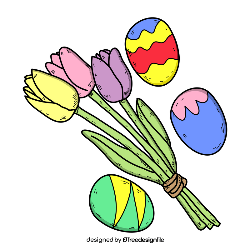 Easter eggs and flowers drawing clipart