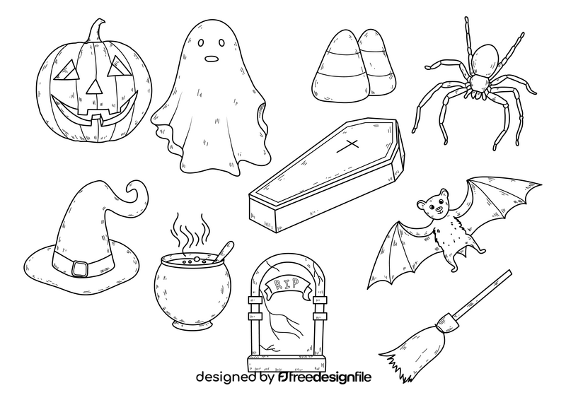 Halloween drawing set black and white vector