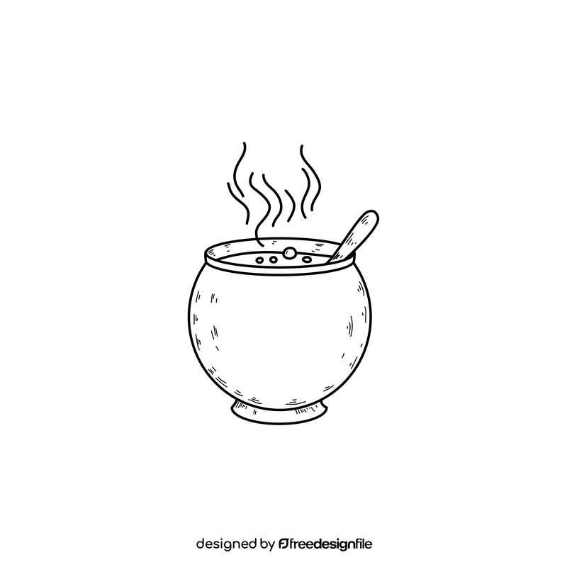 Halloween cauldron drawing black and white clipart