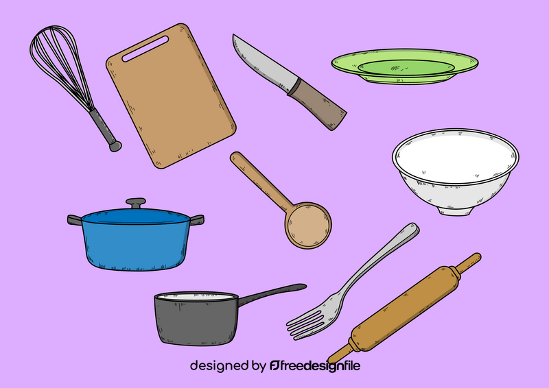 Kitchen utensils drawing vector